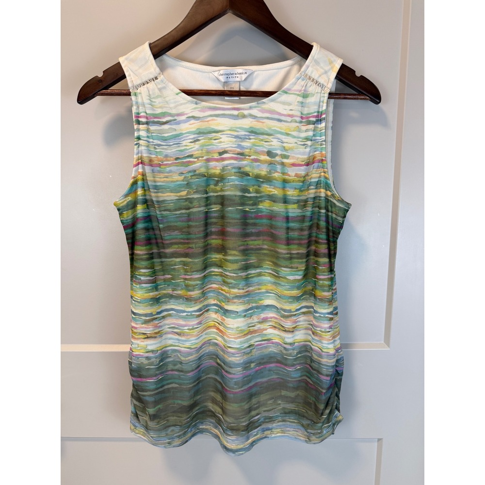 Christopher & Banks‎ Petite Small Watercolor Garden Fairy Sleeveless Sheer Top